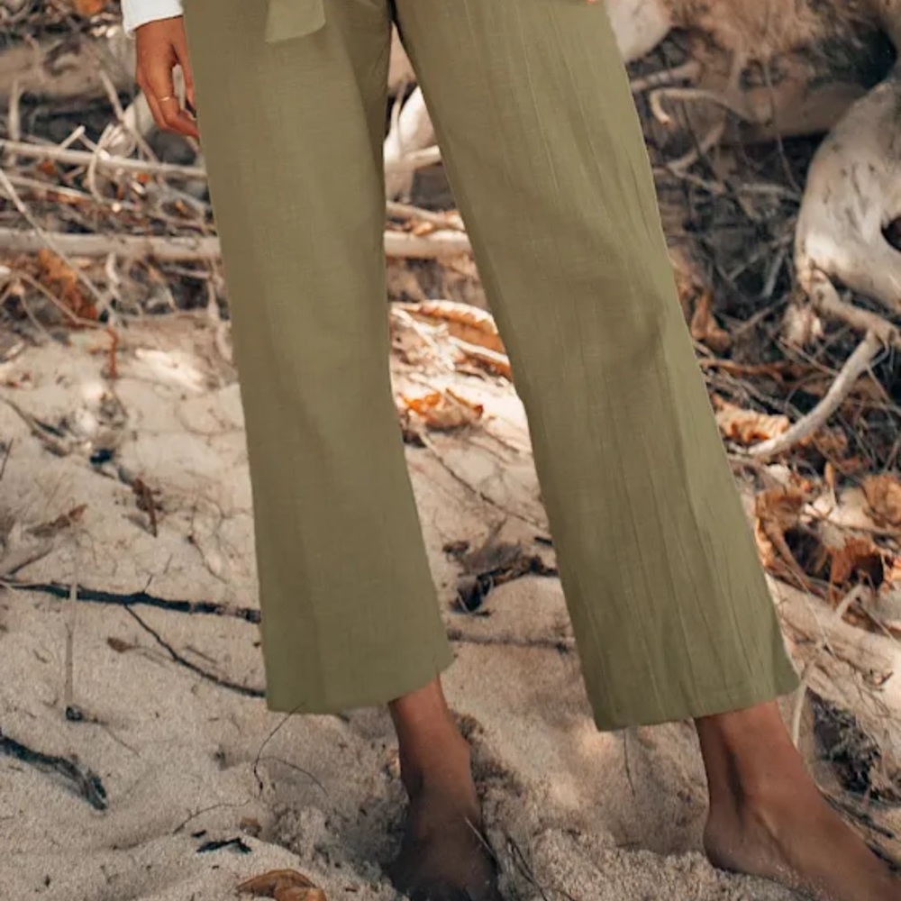 Billabong Cotton Green Cropped Paper-Bag Waist Pants - Picture 5 of 16
